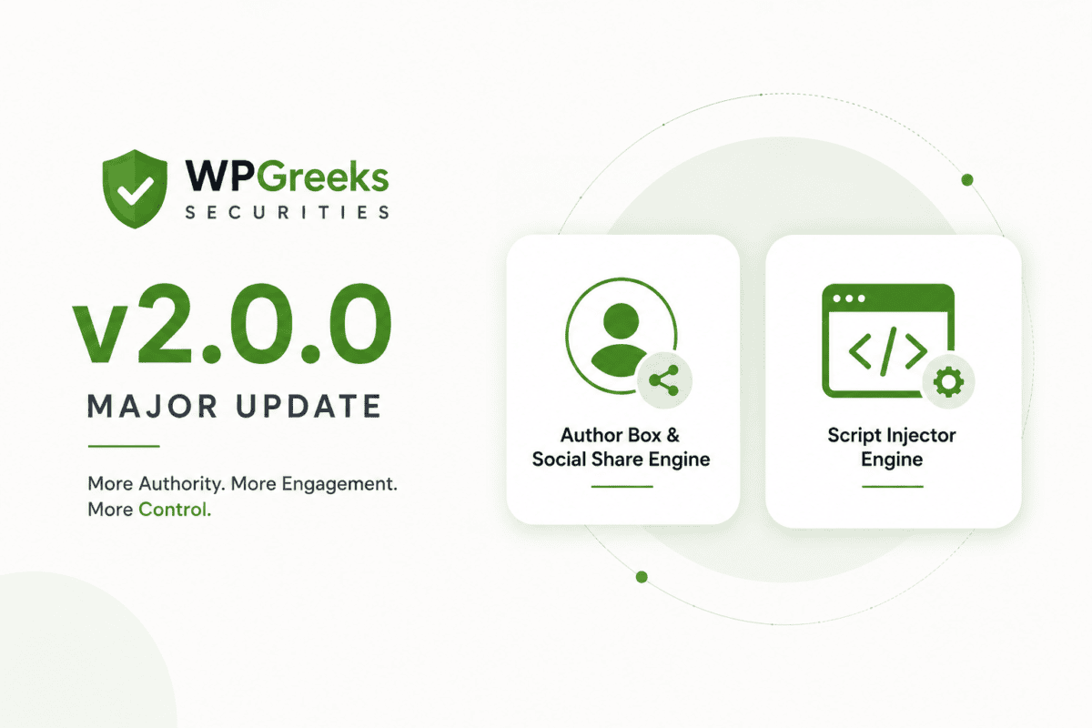 WPGreeks Securities v2.0.0 Released Author Box & Social Share Engine Script Injector
